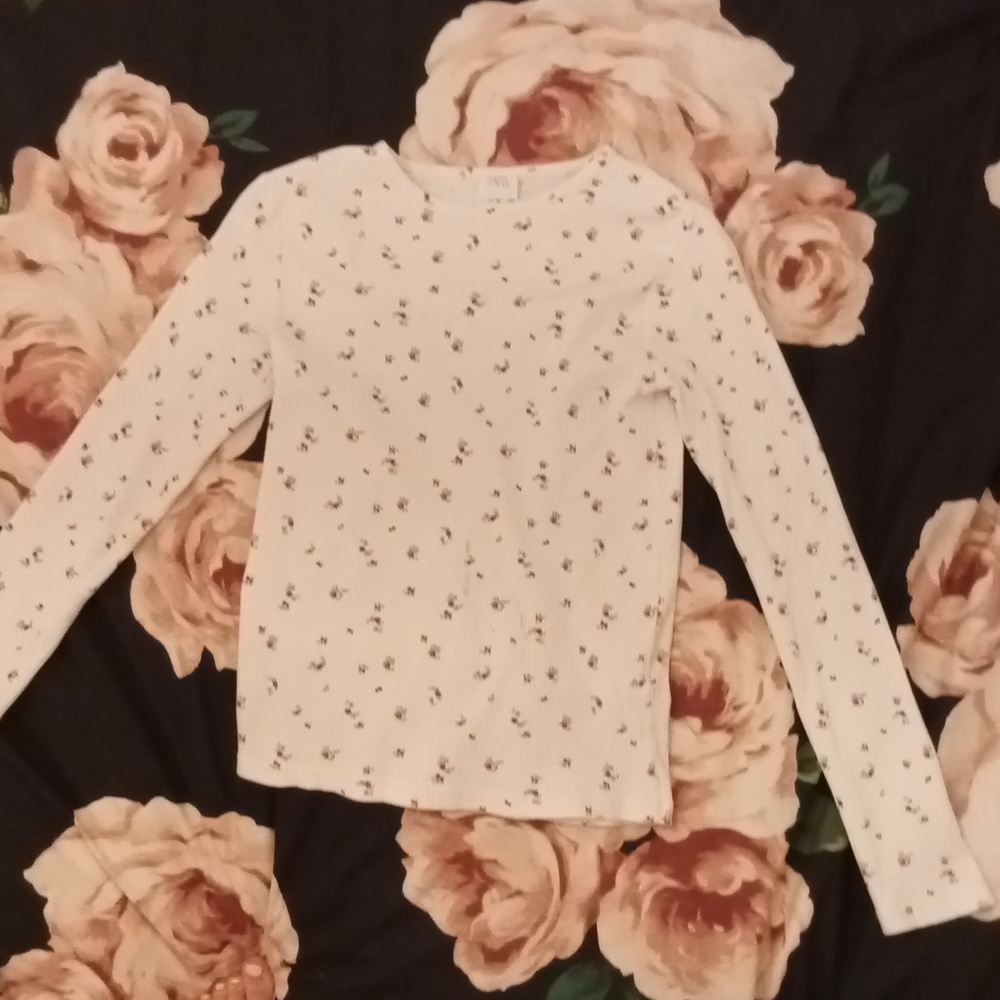 A Zara size 11-12 white long  sleeve top with small flowers